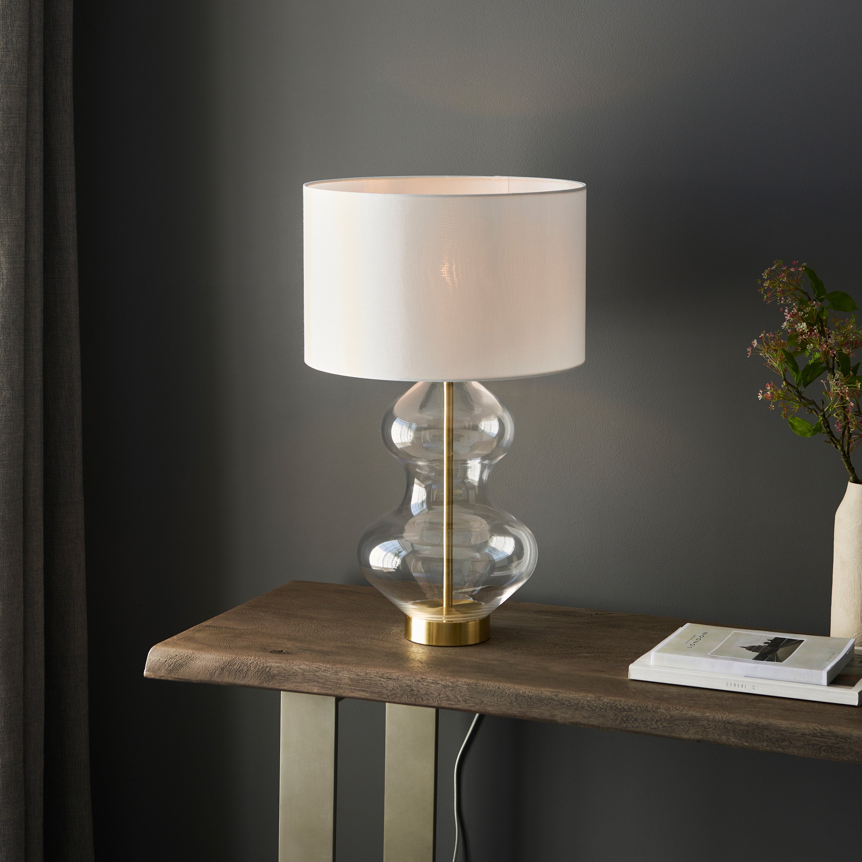 Tyro Brass & Clear Hourglass Shaped Table Lamp